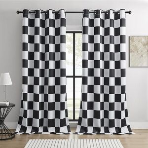 NWT! 100% Blackout Curtains Black and White Checkered Race Flag Pattern 2 Panels